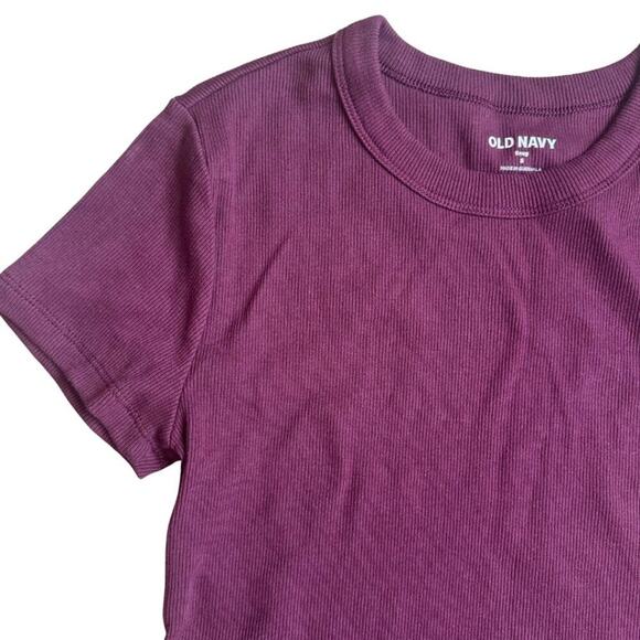 Old Navy Ribbed Crew Neck T Shirt Burgundy S - Picture 2 of 4